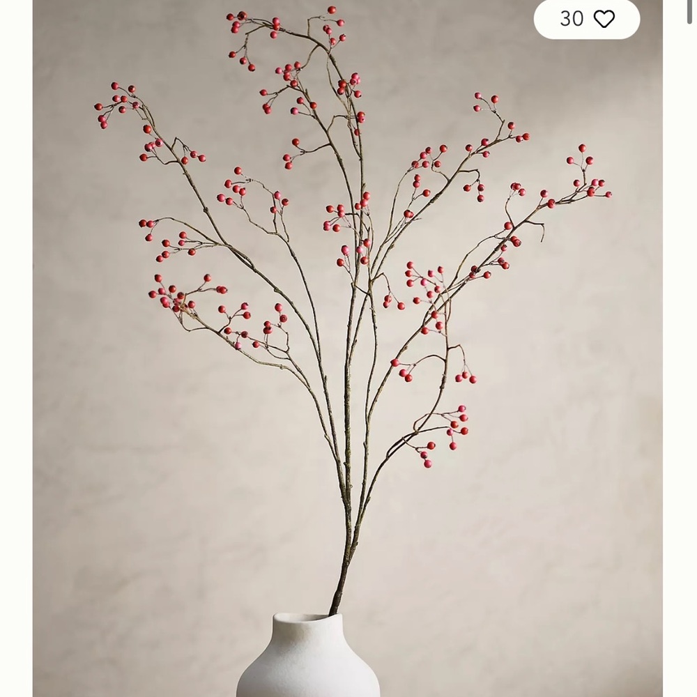 Elegant Red Berry Branch in White Vase